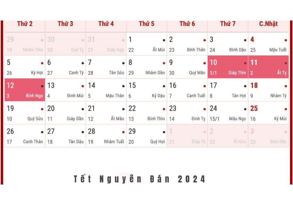 Lịch nghỉ tết 2024